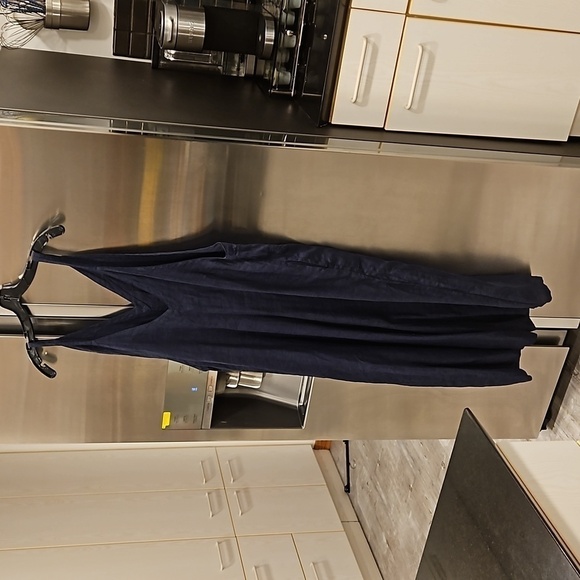 💕FRESH LAUNDRY💕 100% Linen Cropped Wide Leg Jumpsuit Blue Large *Flawed* NWOT - Picture 3 of 16